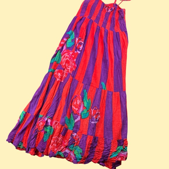 Antica Sartoria Dresses & Skirts - Antica Sartoria Floral Striped Smocked Maxi Dress Womens OS Cotton Tiered Boho